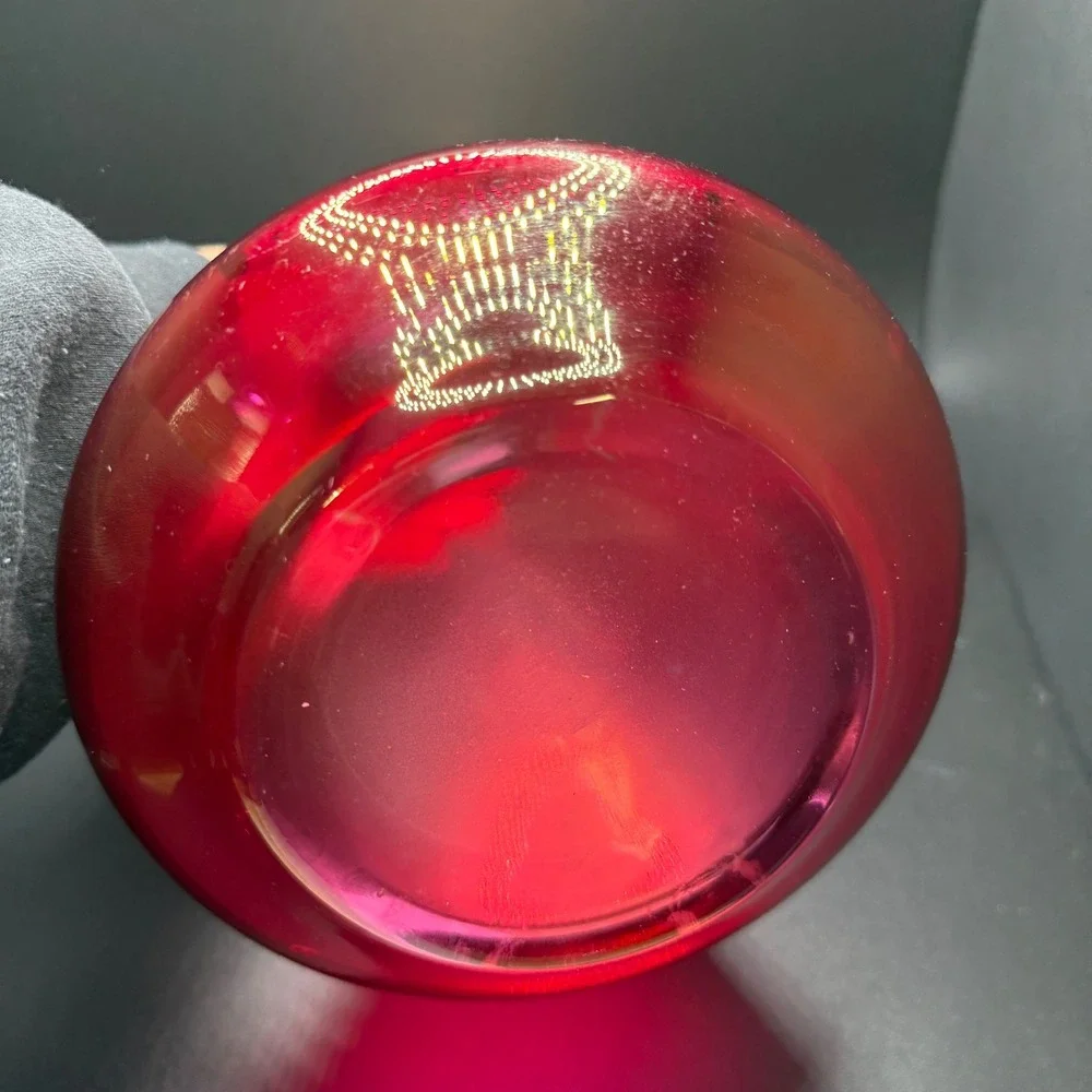 Vintage Ruby Red Glass Vase Etched Floral Teardrop Bud Vase 12x6 Mid Century